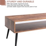 IWELL Mid Century Modern Coffee Table with Storage Shelf for Living Room Boho Cocktail Table TV Table Rectangular Sofa Table Office Table Solid Elegant Functional Table Rustic Brown
