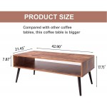 IWELL Mid Century Modern Coffee Table with Storage Shelf for Living Room Boho Cocktail Table TV Table Rectangular Sofa Table Office Table Solid Elegant Functional Table Rustic Brown