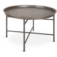 Kate and Laurel Mahdavi Boho-Chic Hammered Metal Tray Coffee Table Brushed Silver