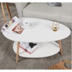 Maupvit Coffee Table-Oval Wood Coffee Table with Open Shelving for Storage and Display 2 Tier Sofa Table Small Modern Furniture for Living Room&Home Office-White