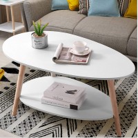 Maupvit Coffee Table-Oval Wood Coffee Table with Open Shelving for Storage and Display 2 Tier Sofa Table Small Modern Furniture for Living Room&Home Office-White