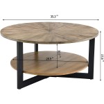 MCPRST Industrial Round Solid Wood Coffee Table for Living Room Wooden Surface top & Sturdy Metal Legs Industrial Style Cocktail Table Easy to Install Wood Round Cocktail Table