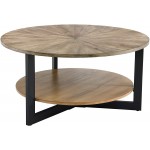 MCPRST Industrial Round Solid Wood Coffee Table for Living Room Wooden Surface top & Sturdy Metal Legs Industrial Style Cocktail Table Easy to Install Wood Round Cocktail Table