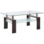 Meihua Rectangle Glass Coffee Table Modern End Table Metal Tube Legs for Livingroom Brown