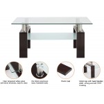 Meihua Rectangle Glass Coffee Table Modern End Table Metal Tube Legs for Livingroom Brown