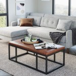 Nathan James Nelson Coffee Table Ottoman Living Room Entryway Bench with Faux Leather Tuft Iron Frame Warm Brown Black