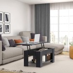 NOBLEWELL Coffee Table Lift Top with Storage Compartment and Separated Open Shelves Pop Up Coffee Table for Living Room 39.4in L Black