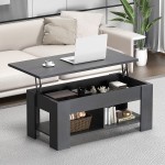 NOBLEWELL Coffee Table Lift Top with Storage Compartment and Separated Open Shelves Pop Up Coffee Table for Living Room 39.4in L Black
