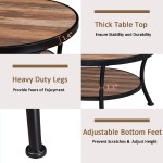 O&K Furniture Rustic Round Coffee Table for Living Room Industrial Cocktail Table with Open Shelving Vintage Brown Finish,1-Pcs