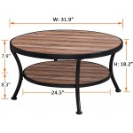 O&K Furniture Rustic Round Coffee Table for Living Room Industrial Cocktail Table with Open Shelving Vintage Brown Finish,1-Pcs