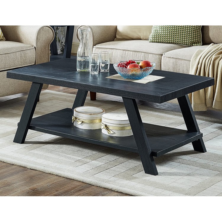 Roundhill Furniture Athens Contemporary Replicated Wood Shelf Coffee Table in Black Finish