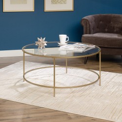 Sauder 417830 Int Lux Coffee Table Round Glass Gold Finish