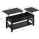Seventable Lift Top Coffee Table 47.2" Coffee Table with Hidden Compartment X Wood Farmhouse Support Retro Center Table with Wooden Lift Tabletop for Living Room,Black