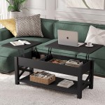 Seventable Lift Top Coffee Table 47.2" Coffee Table with Hidden Compartment X Wood Farmhouse Support Retro Center Table with Wooden Lift Tabletop for Living Room,Black