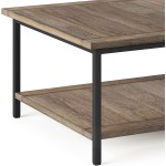 SIMPLIHOME Skyler SOLID MANGO WOOD and Metal 34 inch Wide Square Modern Industrial Coffee Table in Beach Brown for the Living Room and Family Room
