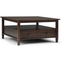 SIMPLIHOME Warm Shaker SOLID WOOD 36 inch Wide Square Transitional Coffee Table in Tobacco Brown for the Living Room and Family Room