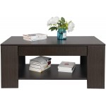 SUPER DEAL Lift Top Coffee Table w Hidden Compartment and Storage Shelves Pop-Up Storage Cocktail Table for Living Room Reception Room