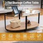 Tangkula Glass Coffee Table 2 Tier Oval Tea Table with Tempered Glass Tabletop and Wooden Shelf Modern Glass Sofa Center Table for Home Office Metal Legs Home Décor Accent Cocktail Table
