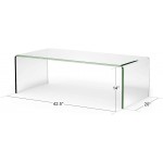 Tangkula Glass Coffee Table 42.5" L × 20" W ×14" H Modern Clear Tempered Glass Coffee Table for Living Room International Occasion Tea Table Waterfall Table with Rounded Edges Clear Glass