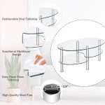 Tangkula Glass Coffee Table Modern Furniture Decor 2-Tier Modern Oval Smooth Glass Tea Table End Table for Home Office with 2 Tier Tempered Glass Boards & Sturdy Chrome Plated Legs