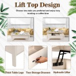 Tangkula Lift Top Coffee Table with Hidden Compartment & 2 Side Drawers Modern Wood Lift Tabletop Dining Table for Living Reception Room Office Metal Hydraulic Lifting Device 47 x 23.5 x 15.5 Inch