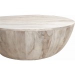 The Urban Port Distressed Mango Wood Coffee Table in Round Shape Light Brown