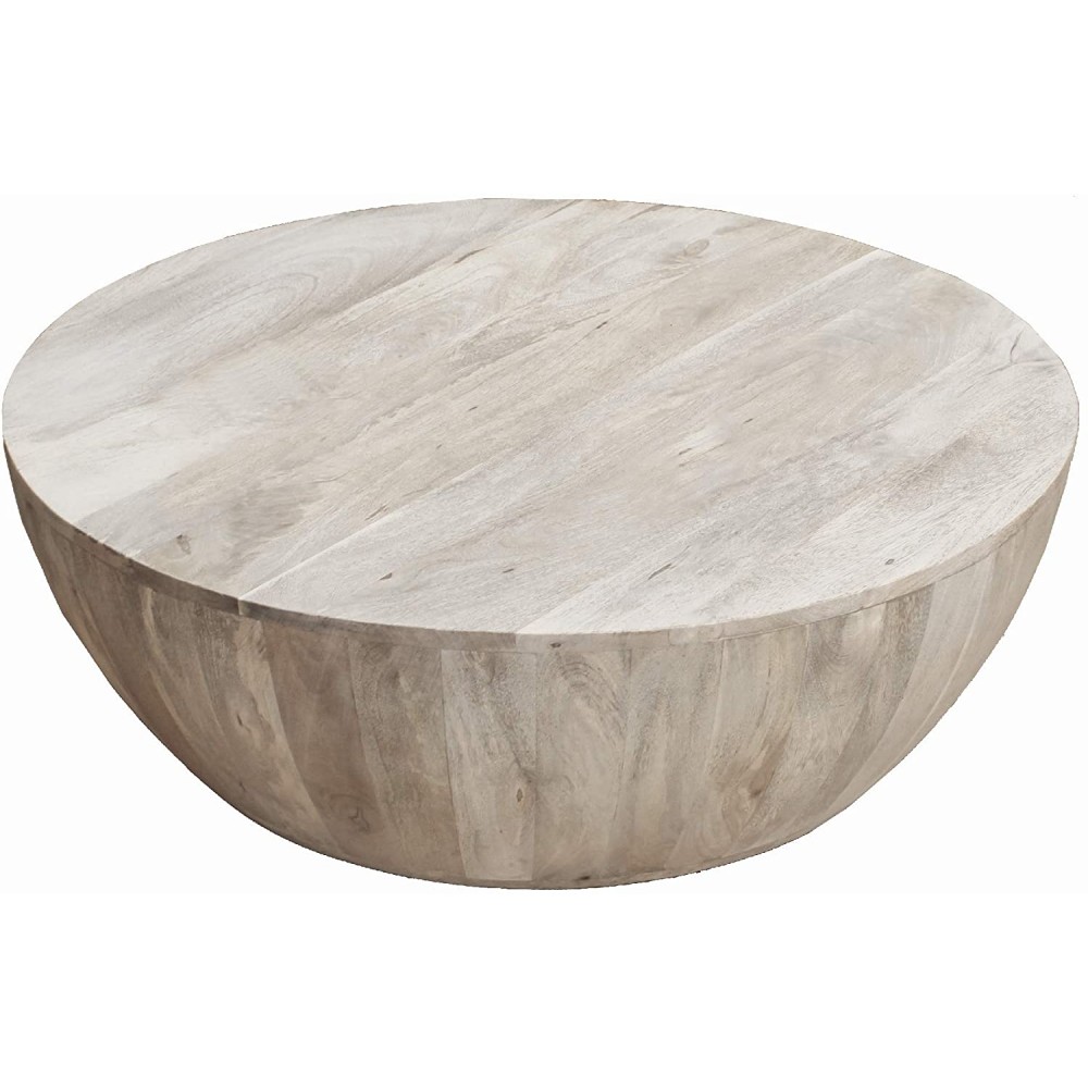 The Urban Port Distressed Mango Wood Coffee Table in Round Shape Light Brown