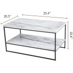 Tilly Lin 2 Tier Faux Marble Coffee Table Water Resistant Accent Cocktail Table with Lower Storage Shelf Carrara