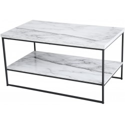 Tilly Lin 2 Tier Faux Marble Coffee Table Water Resistant Accent Cocktail Table with Lower Storage Shelf Carrara