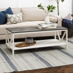 Tucker 48 Inch Distressed Coffee Table with Grey Wash Top