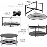 Usinso Industral Round Coffee Table with Iron Storage Shelf and Black Legs for Living Room Concrete Coffee Table Rustic Round Coffee Table Circle Coffee Table Dark Grey Easy Assemble