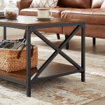 VASAGLE Coffee Cocktail Table with Storage Shelf and X-Shape Steel Frame Industrial Farmhouse Style 39.4 x 21.7 x 17.7 Inches Rustic Brown
