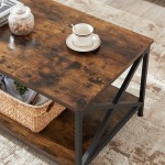 VASAGLE Coffee Cocktail Table with Storage Shelf and X-Shape Steel Frame Industrial Farmhouse Style 39.4 x 21.7 x 17.7 Inches Rustic Brown