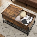VASAGLE Coffee Table Living Room Table with Flip Top Hidden Storage Space and Mesh Shelf Steel Frame for Living Room Industrial 39.4 x 21.7 x 18.5 Inches Rustic Brown and Black ULCT230B01