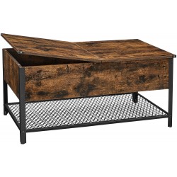 VASAGLE Coffee Table Living Room Table with Flip Top Hidden Storage Space and Mesh Shelf Steel Frame for Living Room Industrial 39.4 x 21.7 x 18.5 Inches Rustic Brown and Black ULCT230B01