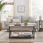 VASAGLE Lift Top Coffee Table with Hidden and Open Storage Compartments Steel Frame for Living Room Office Reception Greige