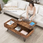 VIVOHOME Lift Top Coffee Table and Living Room Table with Partition Storage Function Suitable for Living Room Office Small Apartment Simple Style Rustic Brown