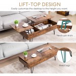 VIVOHOME Lift Top Coffee Table and Living Room Table with Partition Storage Function Suitable for Living Room Office Small Apartment Simple Style Rustic Brown