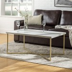 Walker Edison Mid Century Modern Marble Gold Rectangle Coffee Table Living Room Accent Ottoman Storage Shelf 42 Inch Marble and Gold