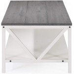 Walker Edison Modern Farmhouse Distressed Wood Rectangle Coffee Table Living Room Ottoman Storage Shelf 49 Inch Grey and White