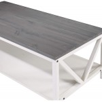 Walker Edison Modern Farmhouse Distressed Wood Rectangle Coffee Table Living Room Ottoman Storage Shelf 49 Inch Grey and White