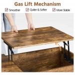 Yaheetech 39.5 Inch Lift Top Coffee Table with Hidden Storage Compartment and Adjustable Storage Shelf Lift Tabletop Dining Center Table for Living Room Office Solid Wood Legs Rustic Brown