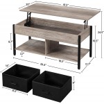 Yaheetech 41 Inch Lift-top Coffee Table w Hidden Storage Compartment and 2 Fabric Baskets Raisable Top Coffee Table with Shelf for Living Room Center Table with Strong Legs Easy Lift Up Gray