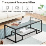 Yaheetech Coffee Table Tempered Glass Coffee Table Modern Simple Center Table w Geometric-Inspired Design & Metal-Frame & Easy Assembly & Open Storage Shelf for Living Room Office Black