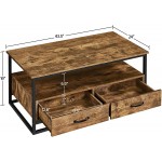 Yaheetech Farmhouse Coffee Table with Open Storage Shelves and 2 Drawers Center Table Cocktail Table with Metal Frame for Living Room Rusitc Brown