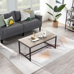 Yaheetech Industrial Coffee Table Rectangular Central Cocktail Table with Adjustable Metal Pipe for Living Room Wood Look Accent Furniture Easy Assembly 42 x 22 x 18 Inches Gray