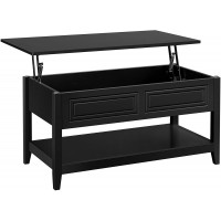 Yaheetech Lift Top Coffee Table with Hidden Compartment and Open Storage Shelf Pop Up Center Table for Living Room Reception Black