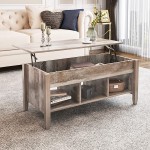 YITAHOME Lift Top Coffee Table with Hidden Storage Compartment & 3 Open Shelves Modern Wood Lift Tabletop Dining Central Table for Living Room Grey Wash