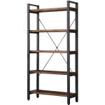 5 Tier Bookcase Solid Wood Bookshelf Rustic Vintage Industrial Etagere Bookcase Metal and Wood Free Vintage Bookshelf Retro Brown Real Wood 5-Tier