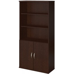 Bush Business Furniture 36W 5 Shelf Bookcase with Doors in Mocha Cherry